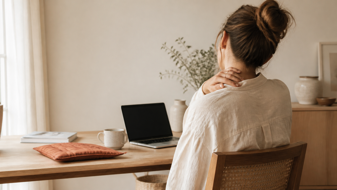 Everyday shoulder and neck tension in a calm home office